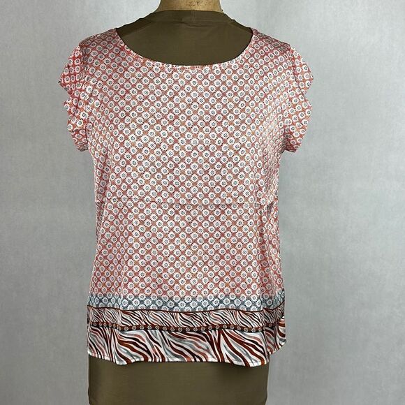 Rachel Roy Blouse Top Size Medium Geometric Print Cap Sleeve - Picture 1 of 10